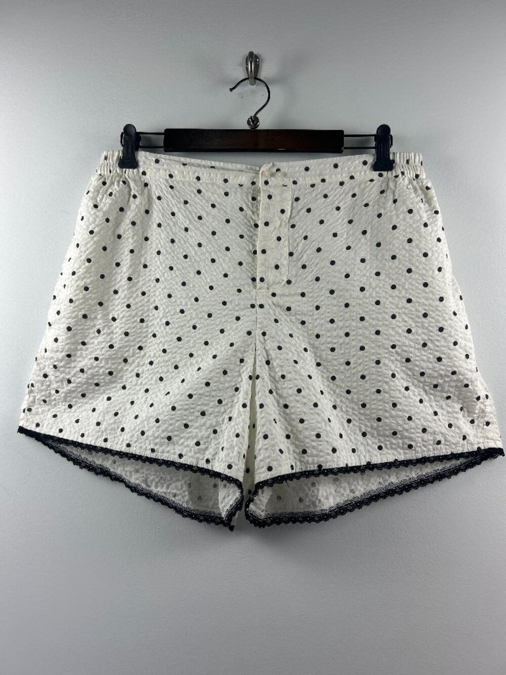 Aerie Polka Dot Seersucker Lounge Shorts with Lace Trim Size Large